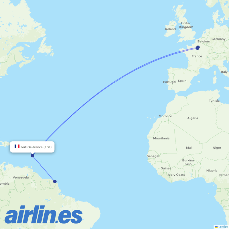 Air France from Le Lamentin destination map