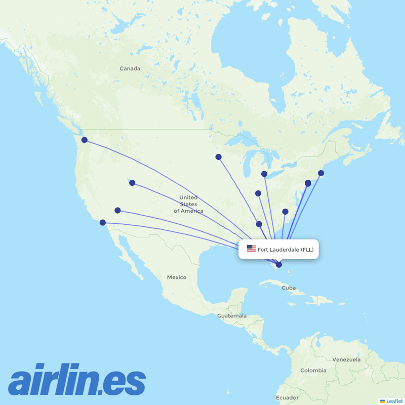 Delta Air Lines from Fort Lauderdale Hollywood International destination map