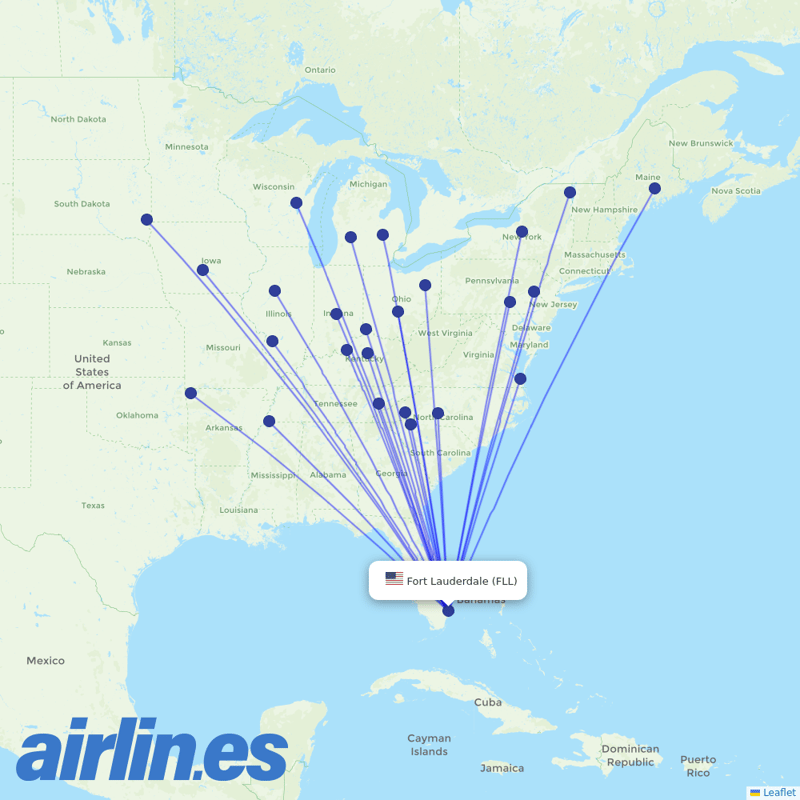 Allegiant Air from Fort Lauderdale Hollywood International destination map