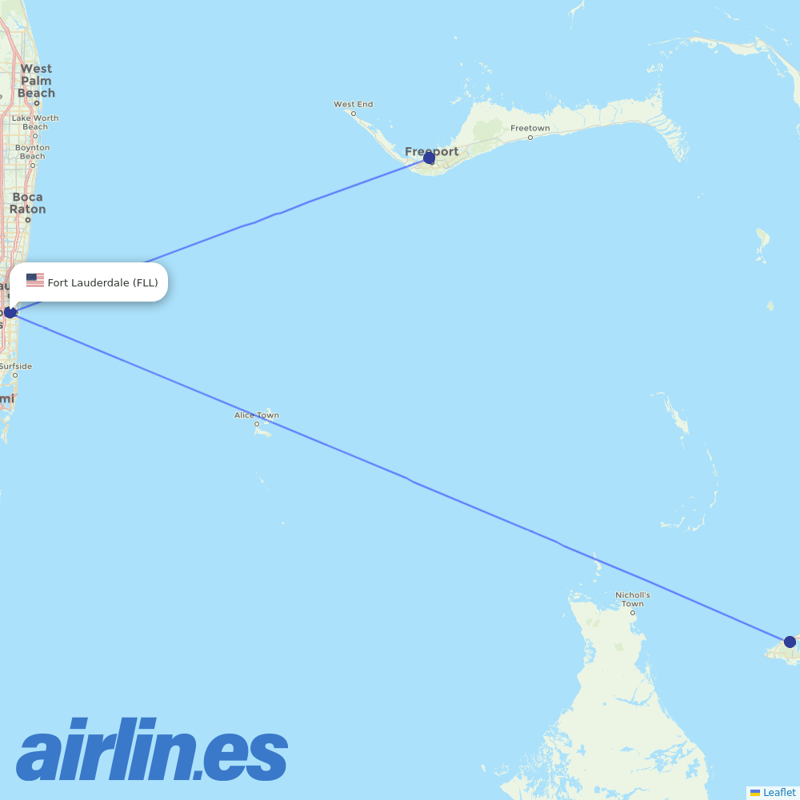 Bahamasair from Fort Lauderdale Hollywood International destination map