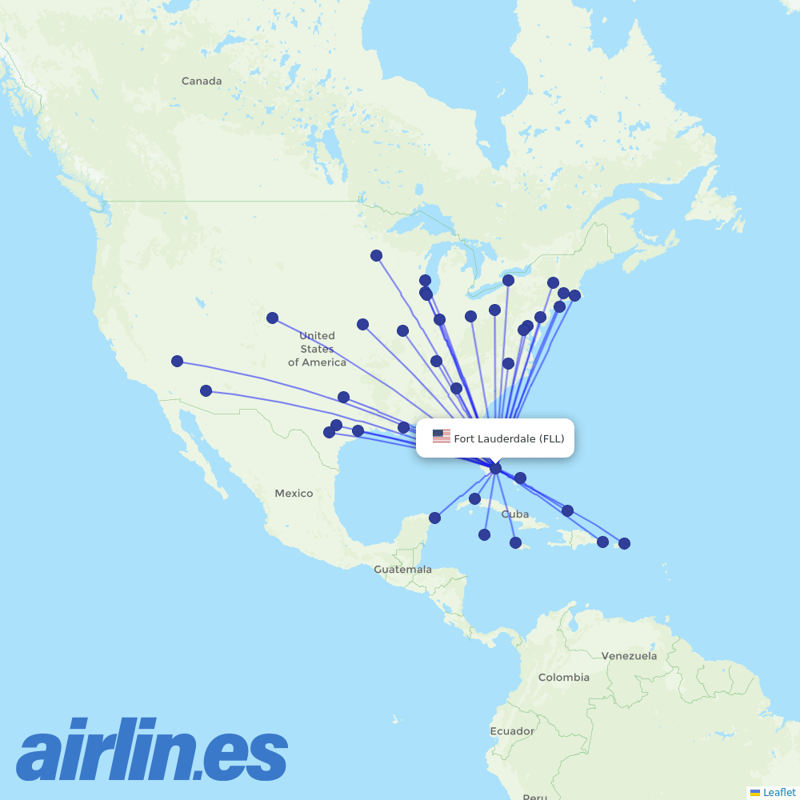 Southwest Airlines from Fort Lauderdale Hollywood International destination map