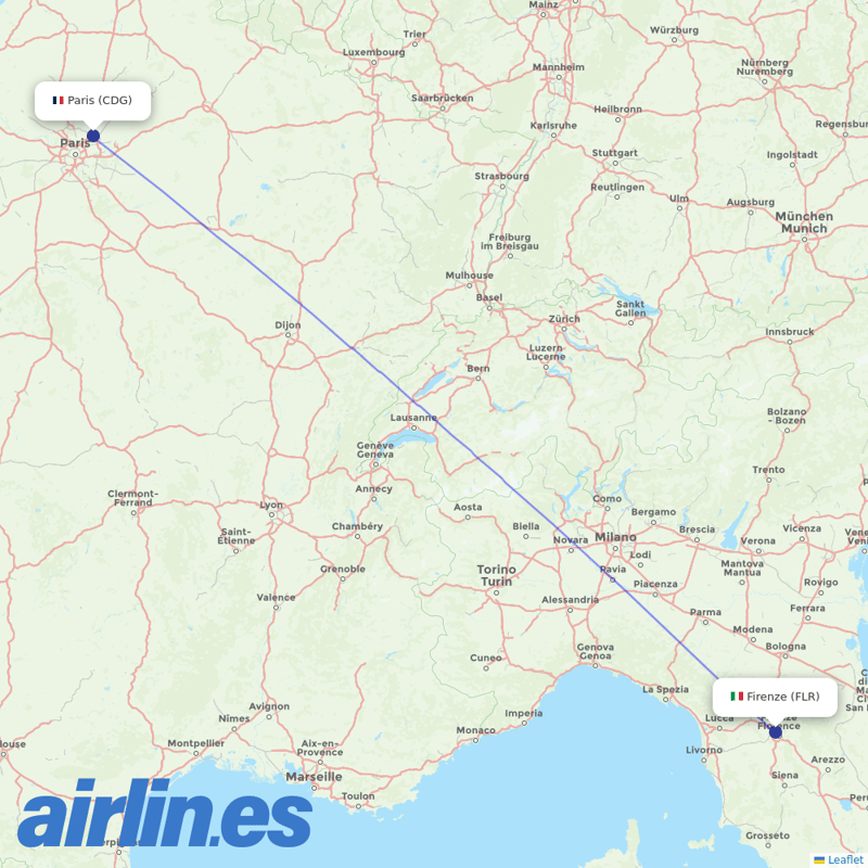 Air France from Peretola destination map