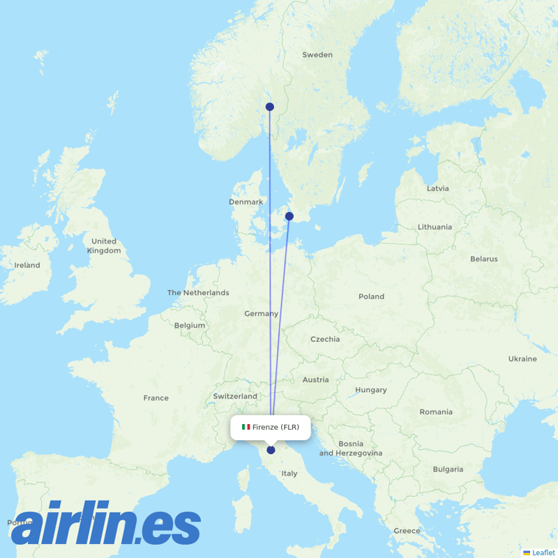Scandinavian Airlines from Peretola destination map