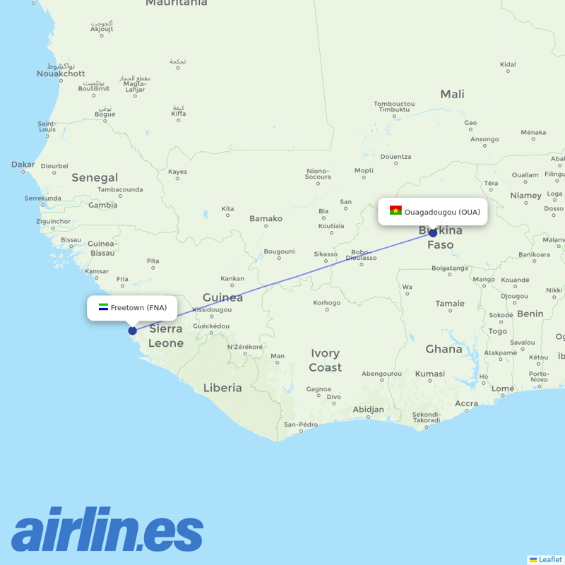 Turkish Airlines from Freetown Lungi destination map