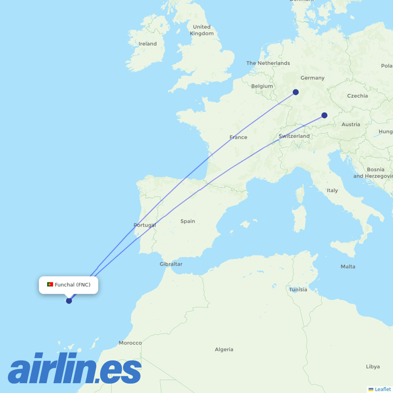 Airbus Transport International from Madeira Airport destination map