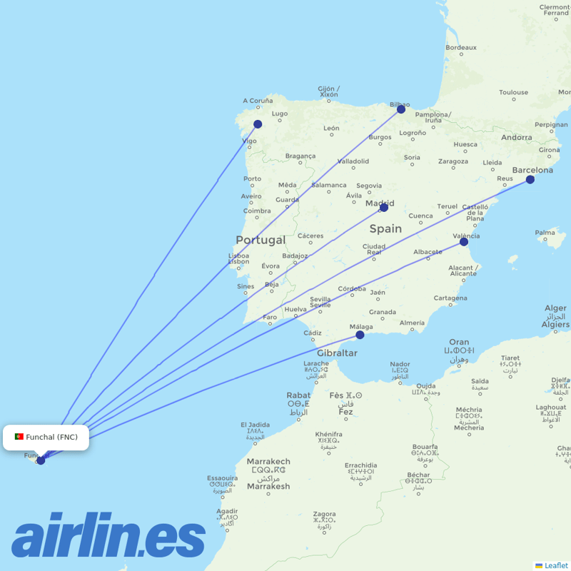 Iberia from Madeira Airport destination map