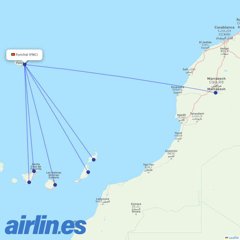 Binter Canarias from Madeira Airport destination map