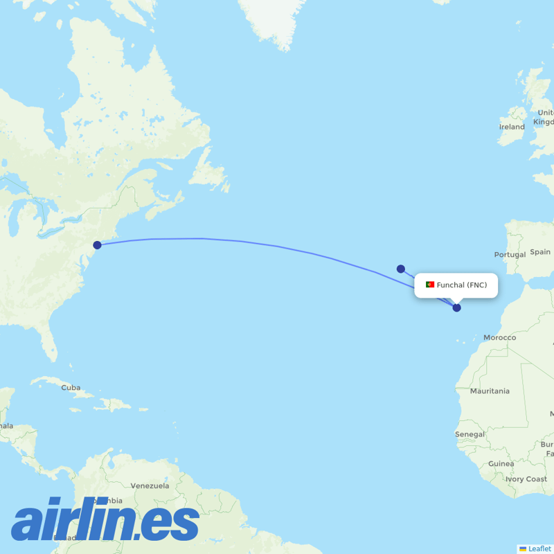 Azores Airlines from Madeira Airport destination map