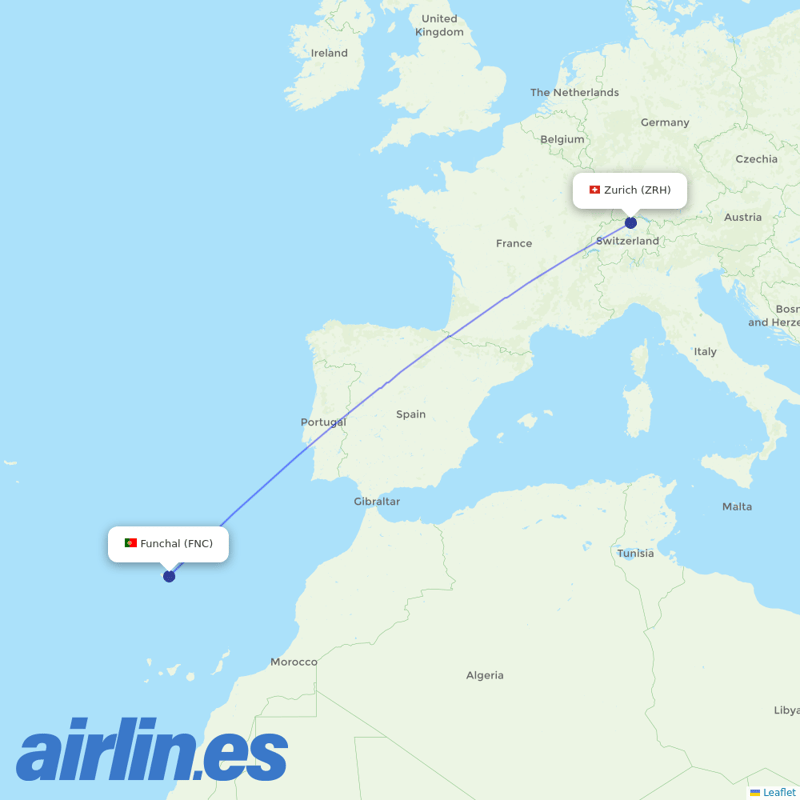 Edelweiss Air from Madeira Airport destination map