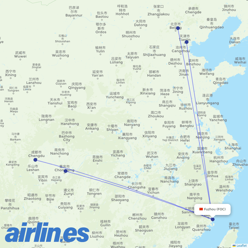 Air China from Fuzhou Changle International Airport destination map