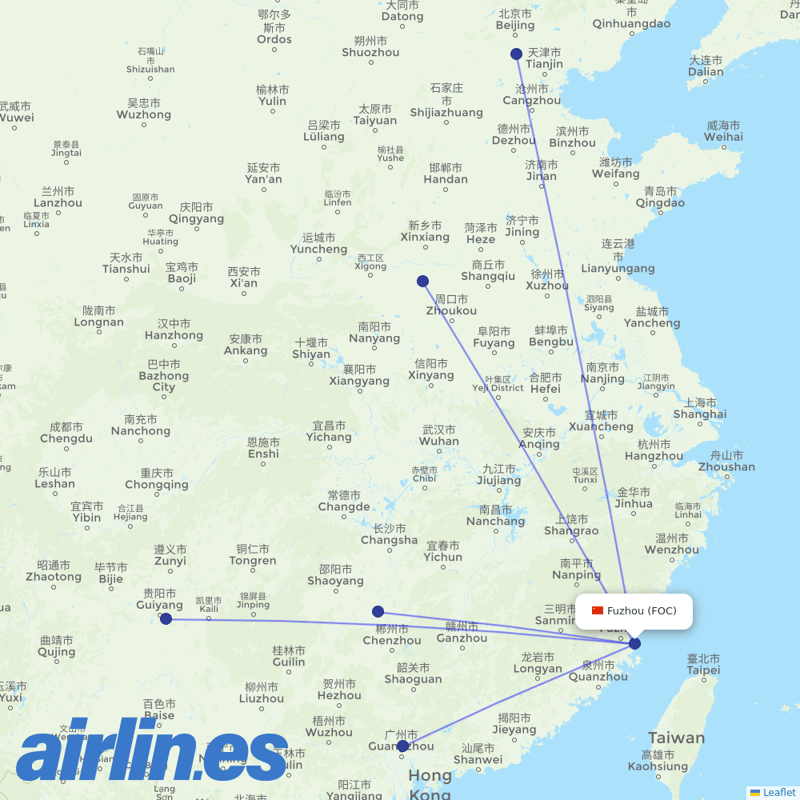 China Southern Airlines from Fuzhou Changle International Airport destination map