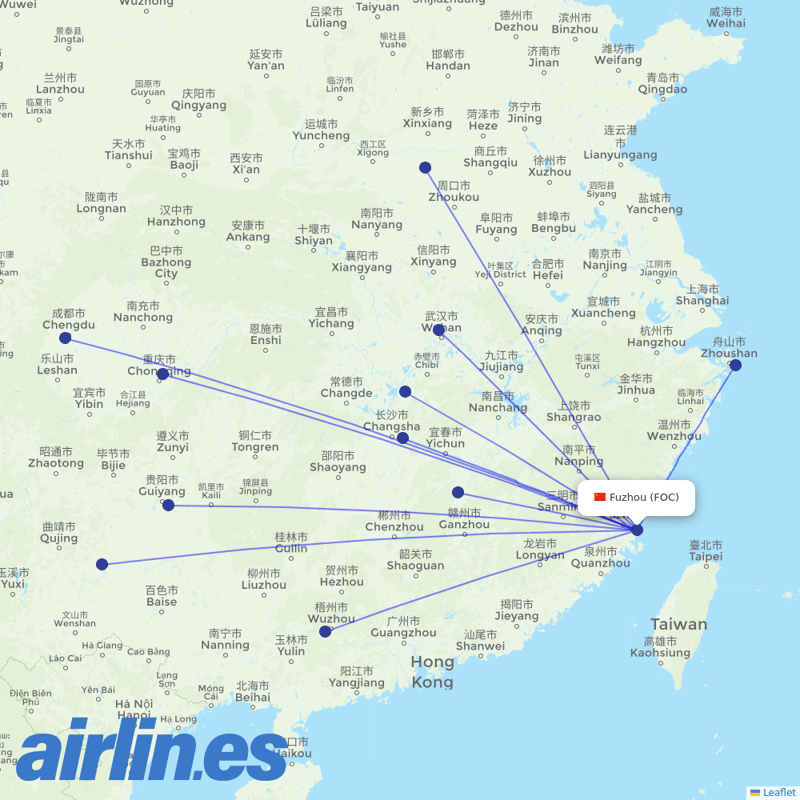Chengdu Airlines from Fuzhou Changle International Airport destination map