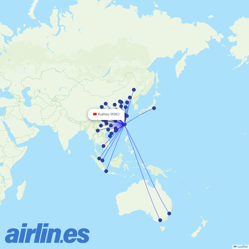 Xiamen Airlines from Fuzhou Changle International Airport destination map