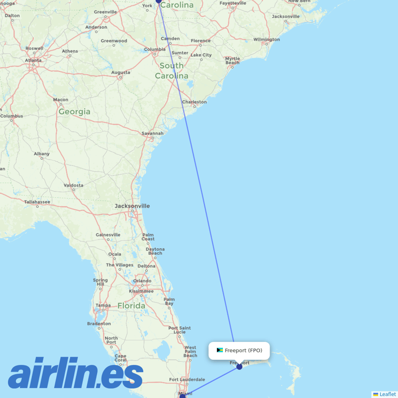 American Airlines from Grand Bahama International destination map