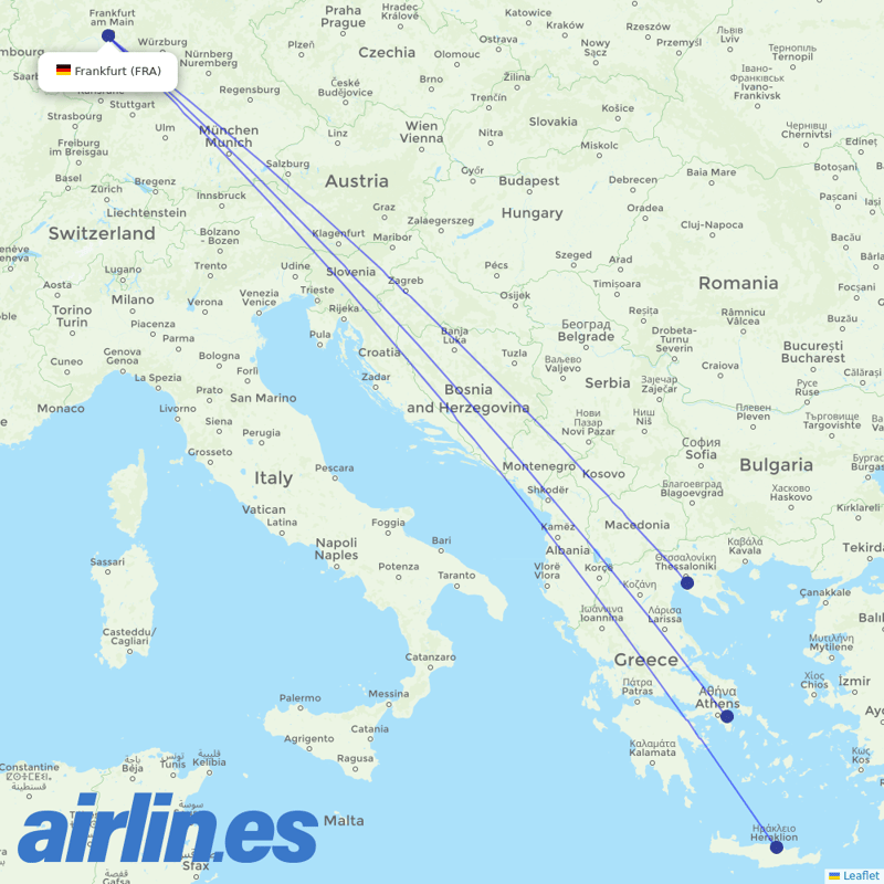 Aegean Airlines from Frankfurt Airport destination map