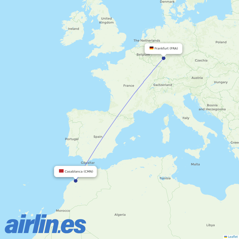 Royal Air Maroc from Frankfurt Airport destination map