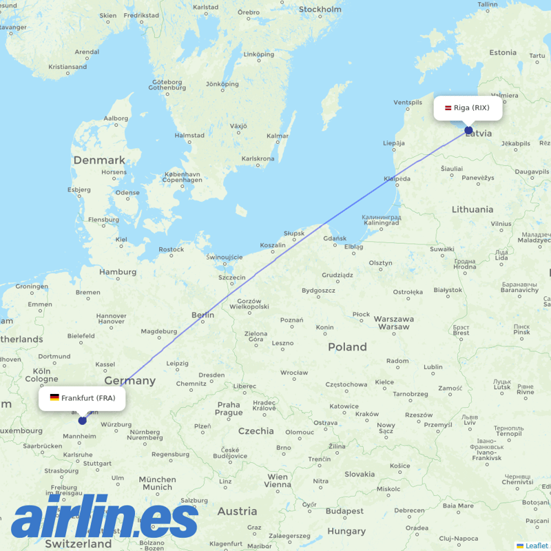 Air Baltic from Frankfurt Airport destination map