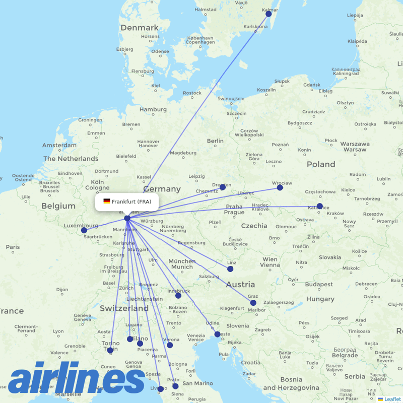 Air Dolomiti from Frankfurt Airport destination map