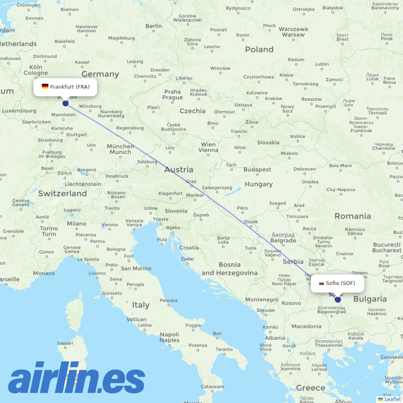 Bulgaria Air from Frankfurt Airport destination map