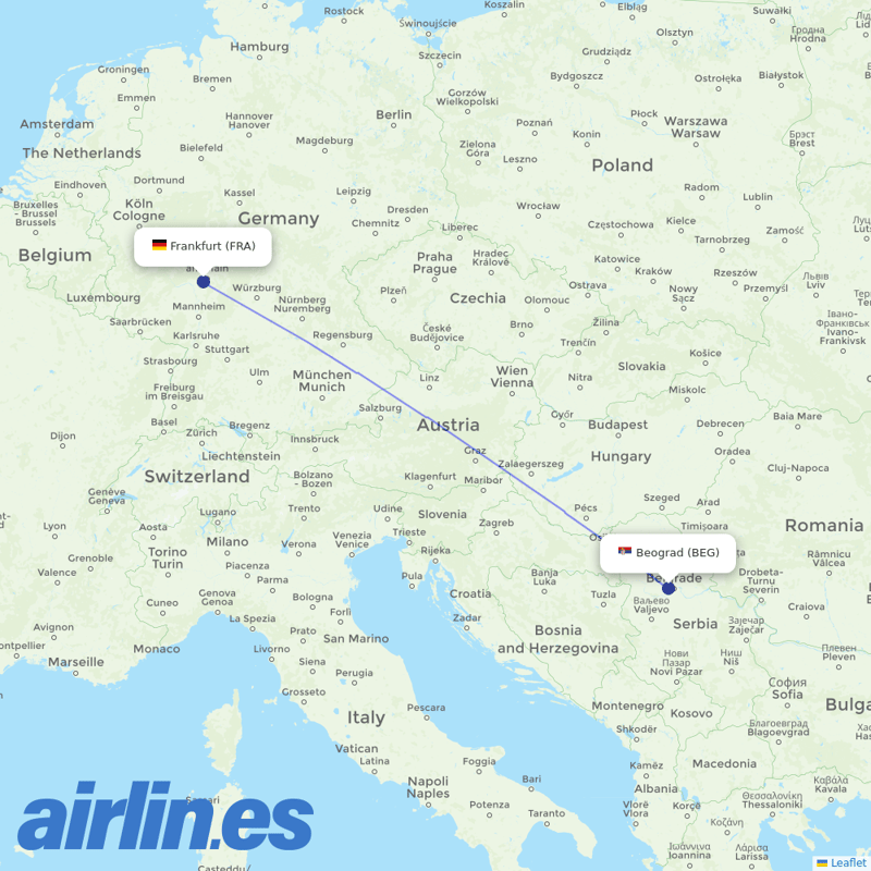 Air Serbia from Frankfurt Airport destination map
