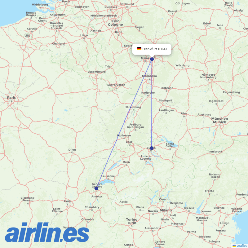 SWISS from Frankfurt Airport destination map
