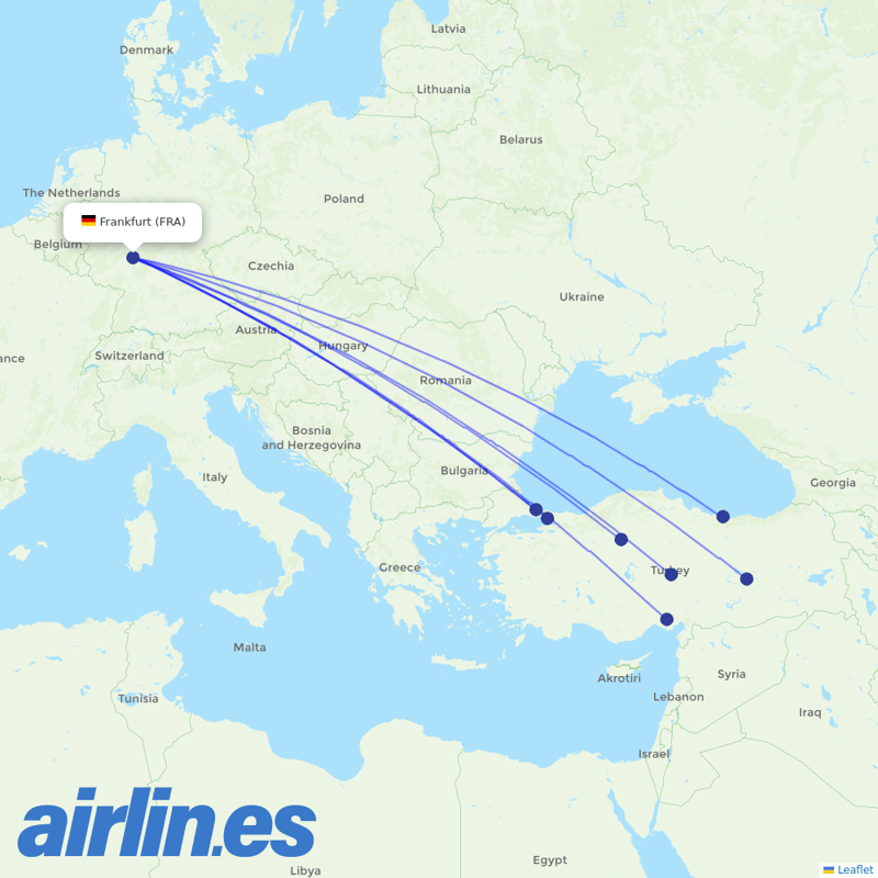 Turkish Airlines from Frankfurt Airport destination map