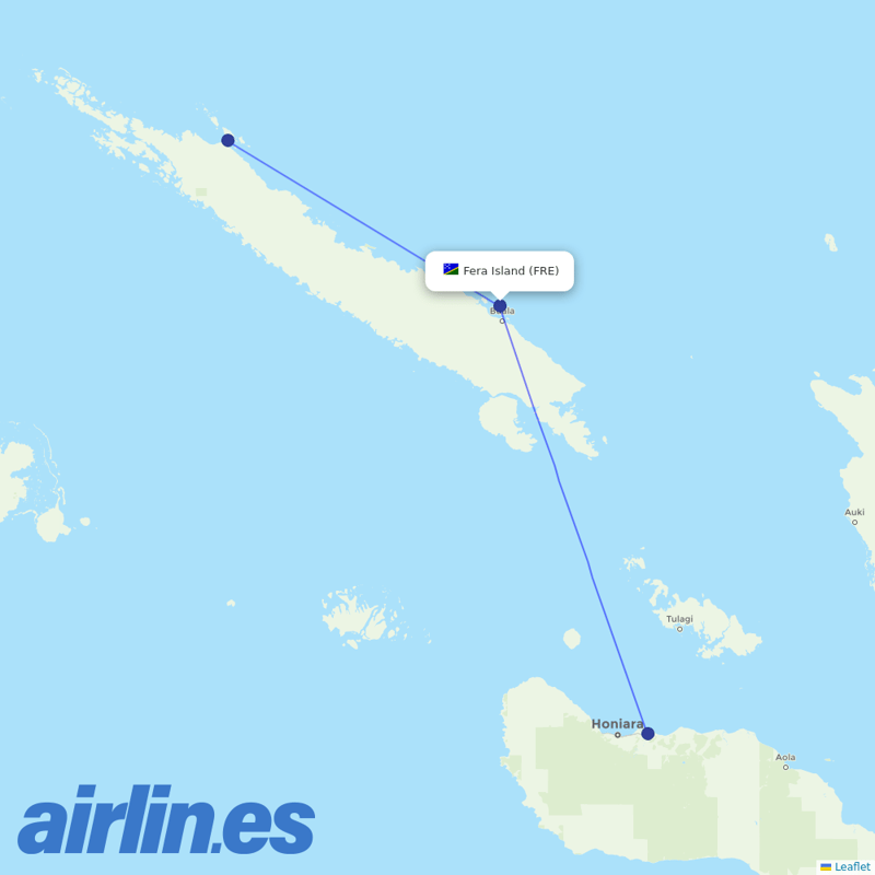 Solomon Airlines from Fera Island destination map
