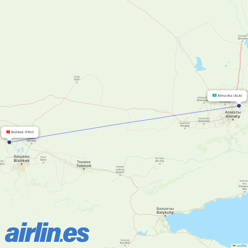 Air Astana from Manas destination map