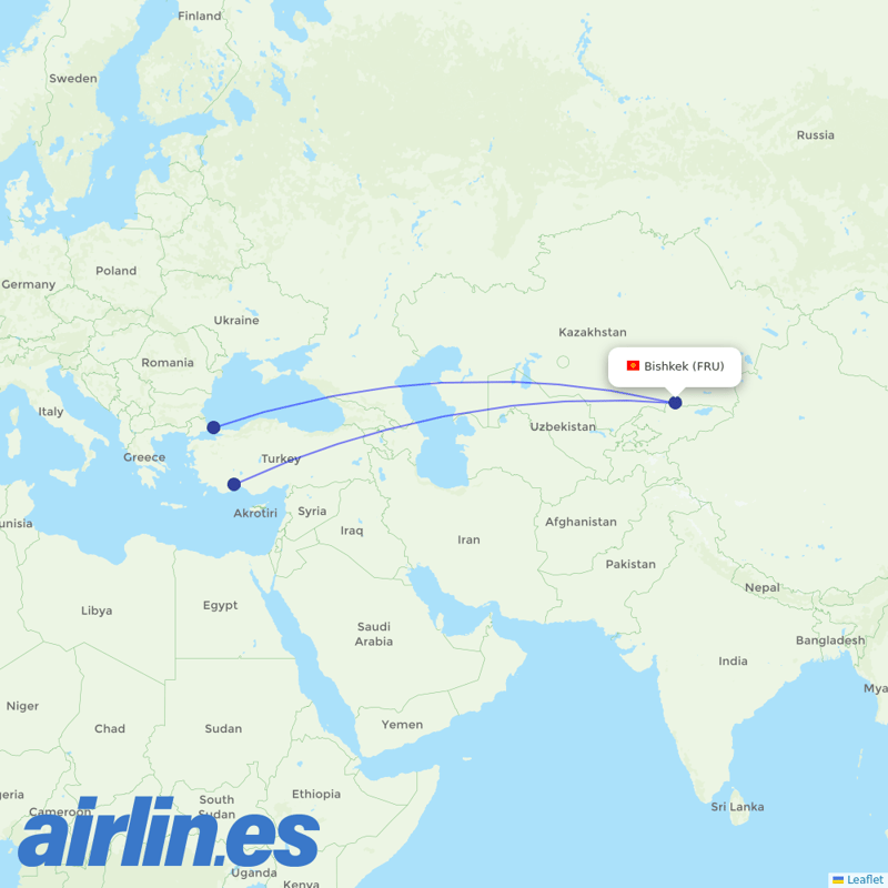 Turkish Airlines from Manas destination map