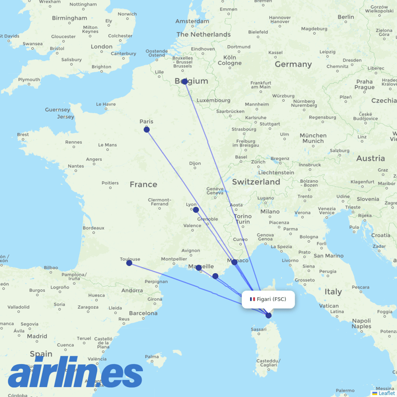 Air Corsica from Figari destination map