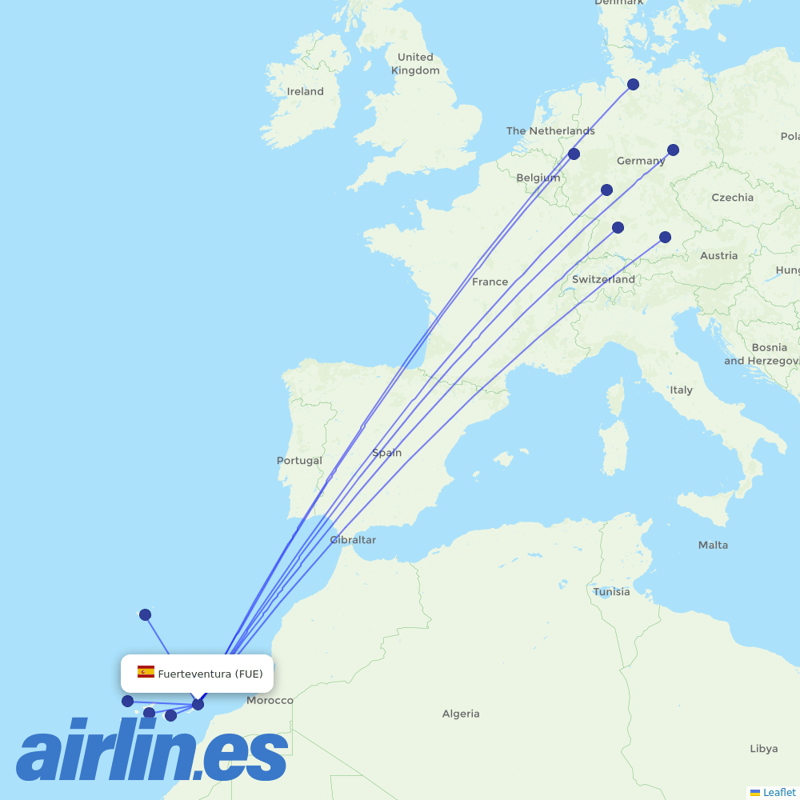 Condor from Fuerteventura Airport destination map