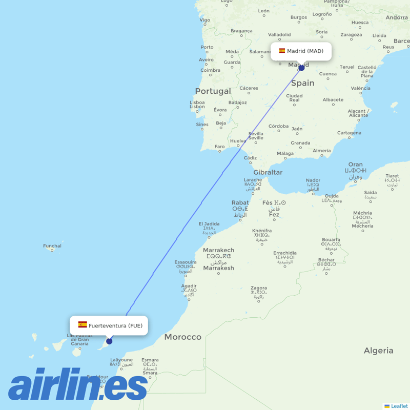 Iberia Express from Fuerteventura Airport destination map