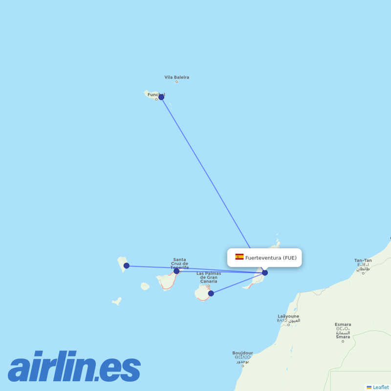 Binter Canarias from Fuerteventura Airport destination map