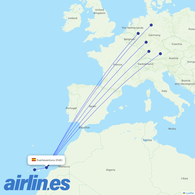 TUIfly from Fuerteventura Airport destination map