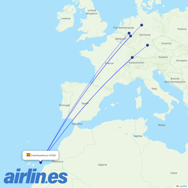 Corendon Airlines Europe from Fuerteventura Airport destination map