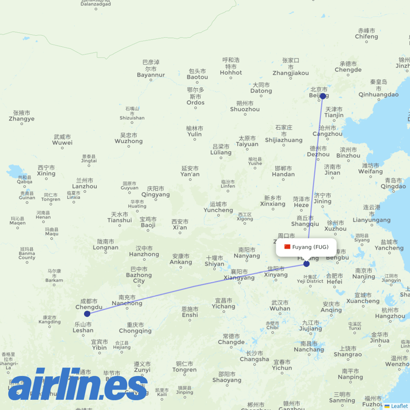 Air China from Fuyang Airport destination map