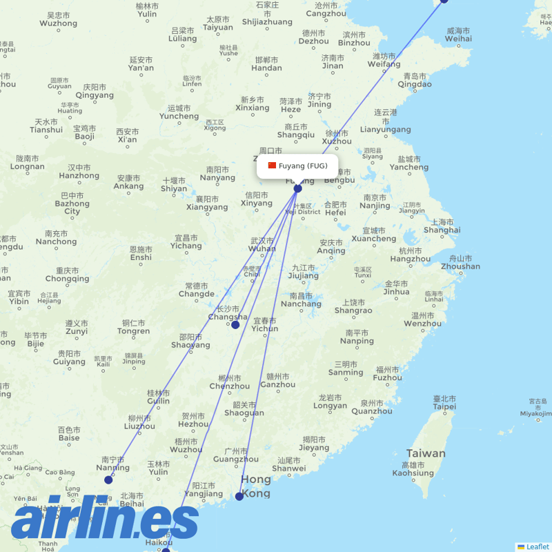 Guangxi Beibu Gulf Airlines from Fuyang Airport destination map