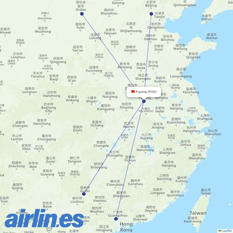 China United Airlines from Fuyang Airport destination map