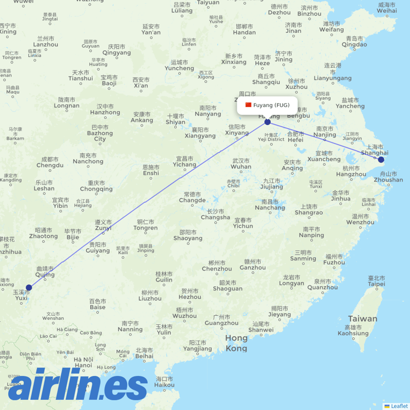 China Eastern Airlines from Fuyang Airport destination map