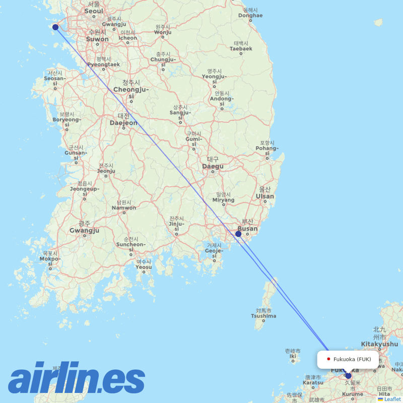 Air Busan from Fukuoka destination map