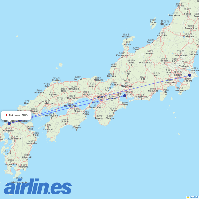 Jetstar Japan from Fukuoka destination map