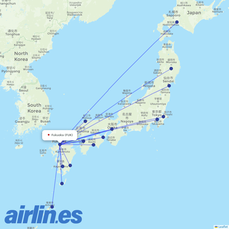 JAL from Fukuoka destination map