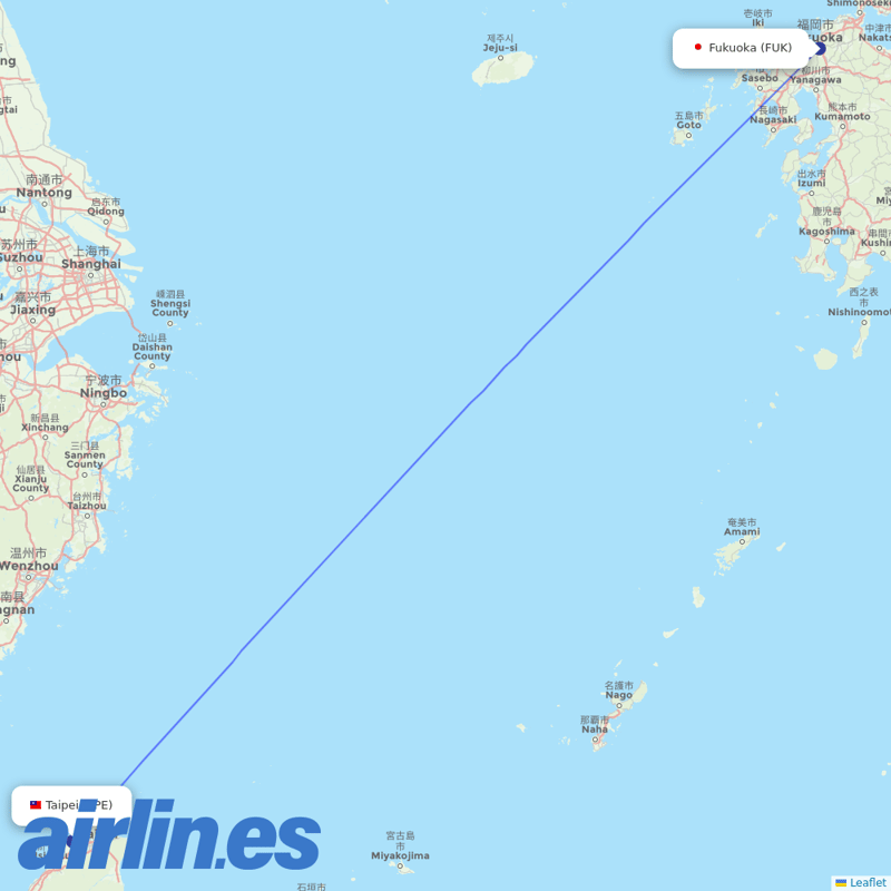 Starlux Airlines from Fukuoka destination map