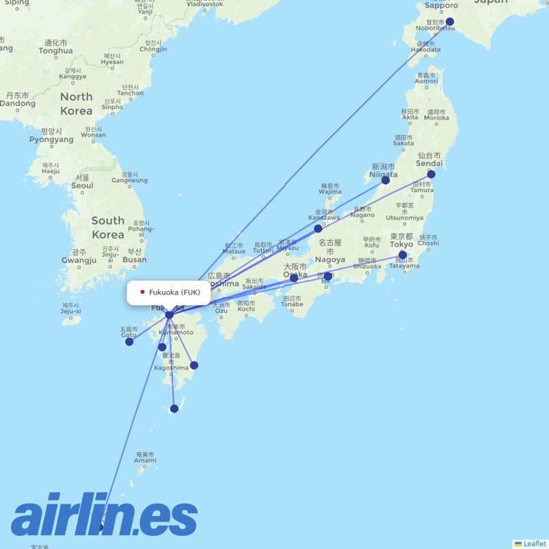 ANA from Fukuoka destination map
