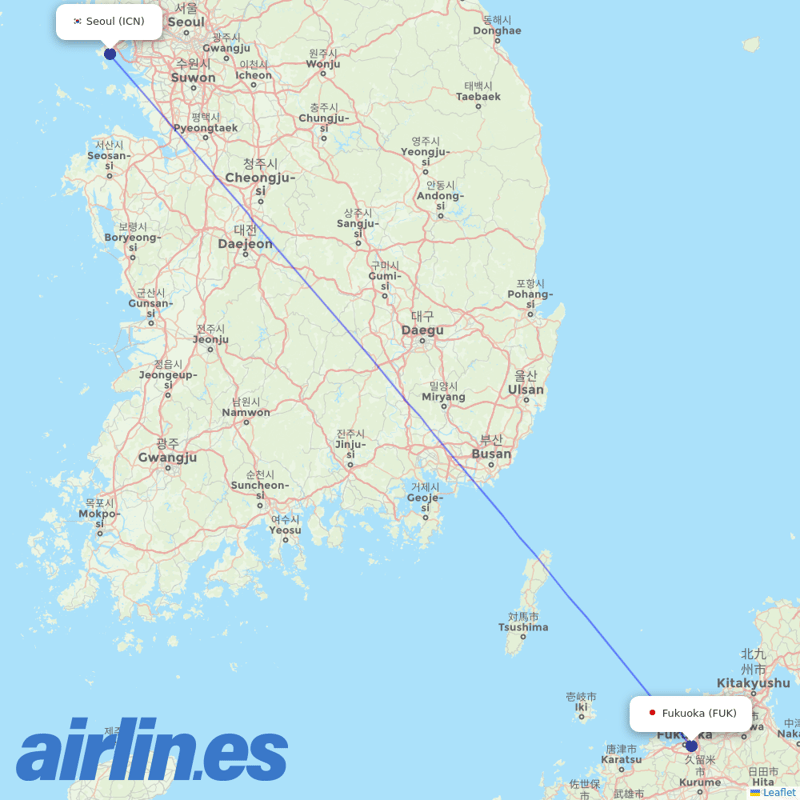 Asiana Airlines from Fukuoka destination map