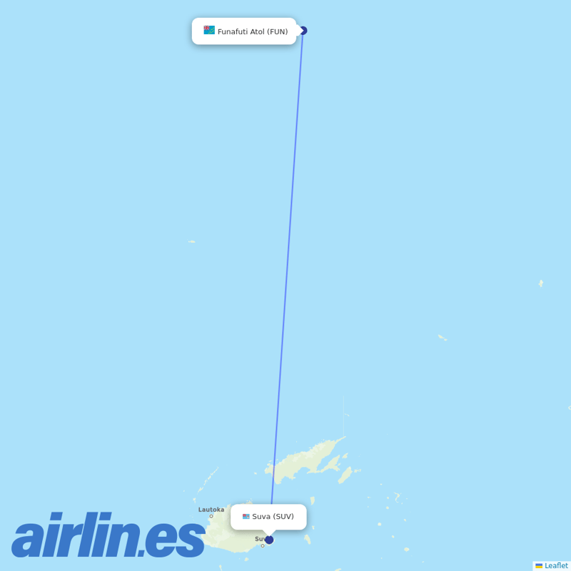 Fiji Airways from Funafuti International Airport destination map