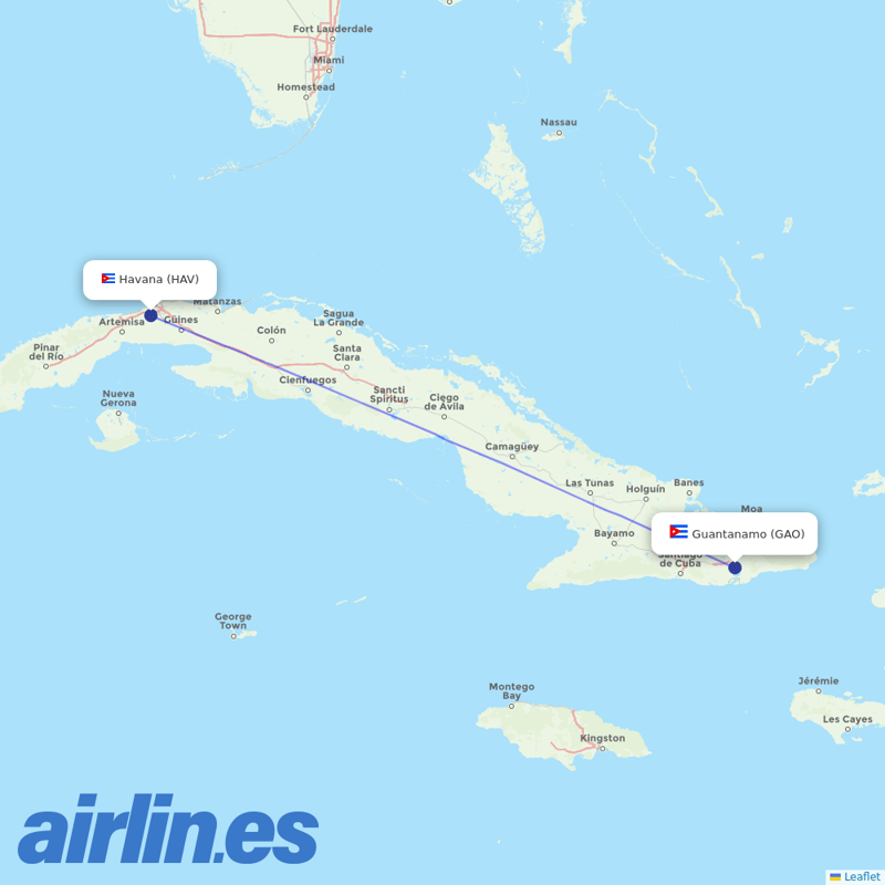 Cubana de Aviacion from Mariana Grajales destination map