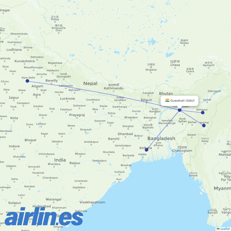 Air India from Lokpriya Gopinath Bordoloi International Airport destination map