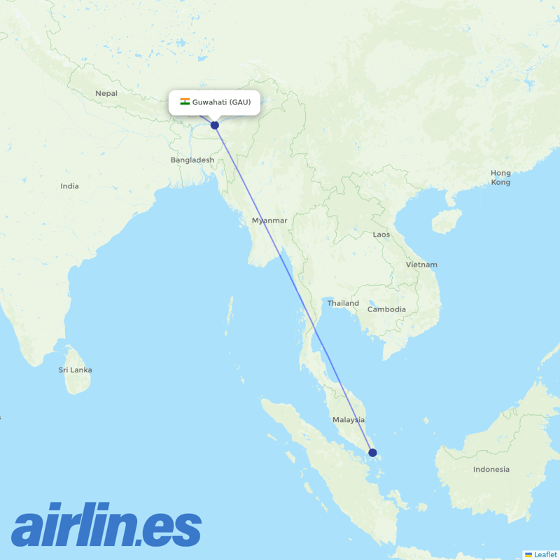 Drukair from Lokpriya Gopinath Bordoloi International Airport destination map