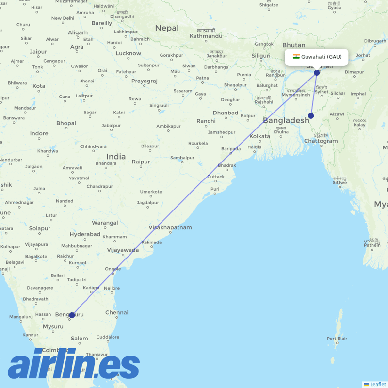 Starlight Airline from Lokpriya Gopinath Bordoloi International Airport destination map